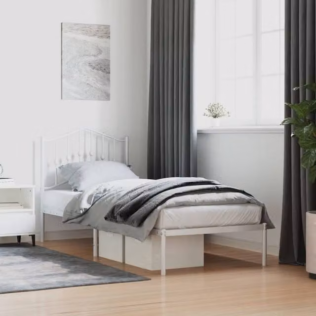 Berkfield Home Metal Bed Frame with Headboard, White, W: 80 cm, L: 200 cm – 1