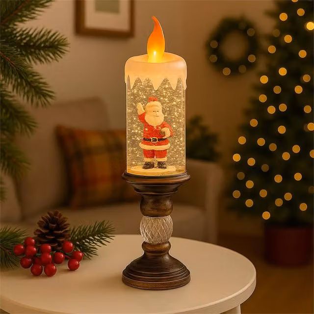 mysmartbuy Snow Swirl Glitter LED Pillar Candle with Warm White and Yellow Lights, H 27 x W 8.3 x D 8.3 cm