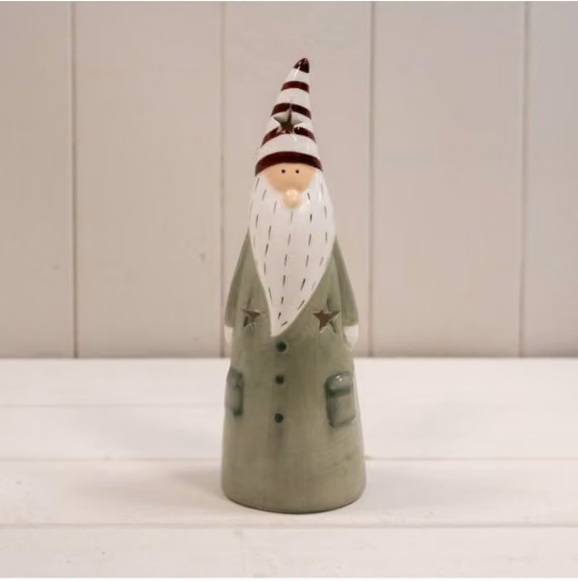 KDMD Ceramic Green and White Striped Christmas Gonk Tabletop Decoration