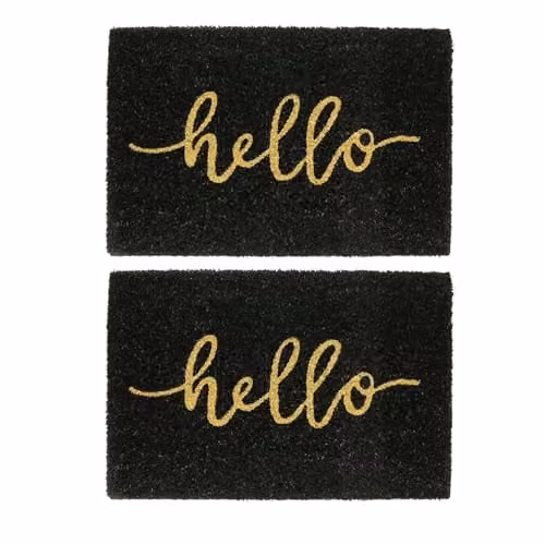 Nicola Spring Hello Black Coir Door Mats, Pack of 2, W/D: 60 x 40 cm – 1