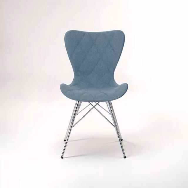 Orsina Stockholm Modern Blue Fabric Dining Chair with Metal and Plastic Geometric Design – 1