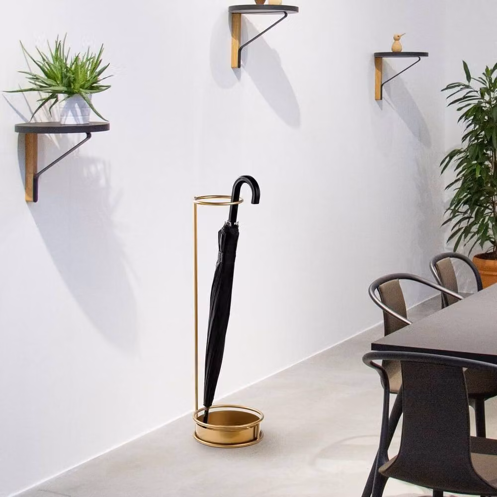 CALICOSY Gold-Tone Metal Umbrella Stand with Circular Base, Height: 75 cm – 3
