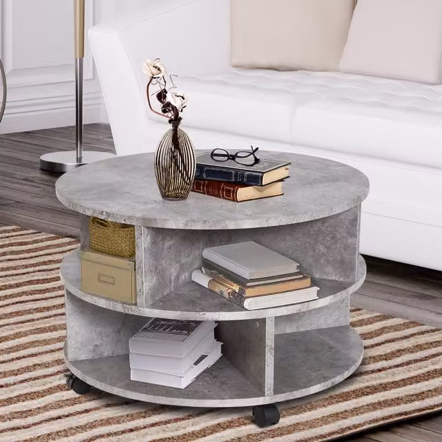 HOMCOM 2 Tier Round Side End Table in Grey