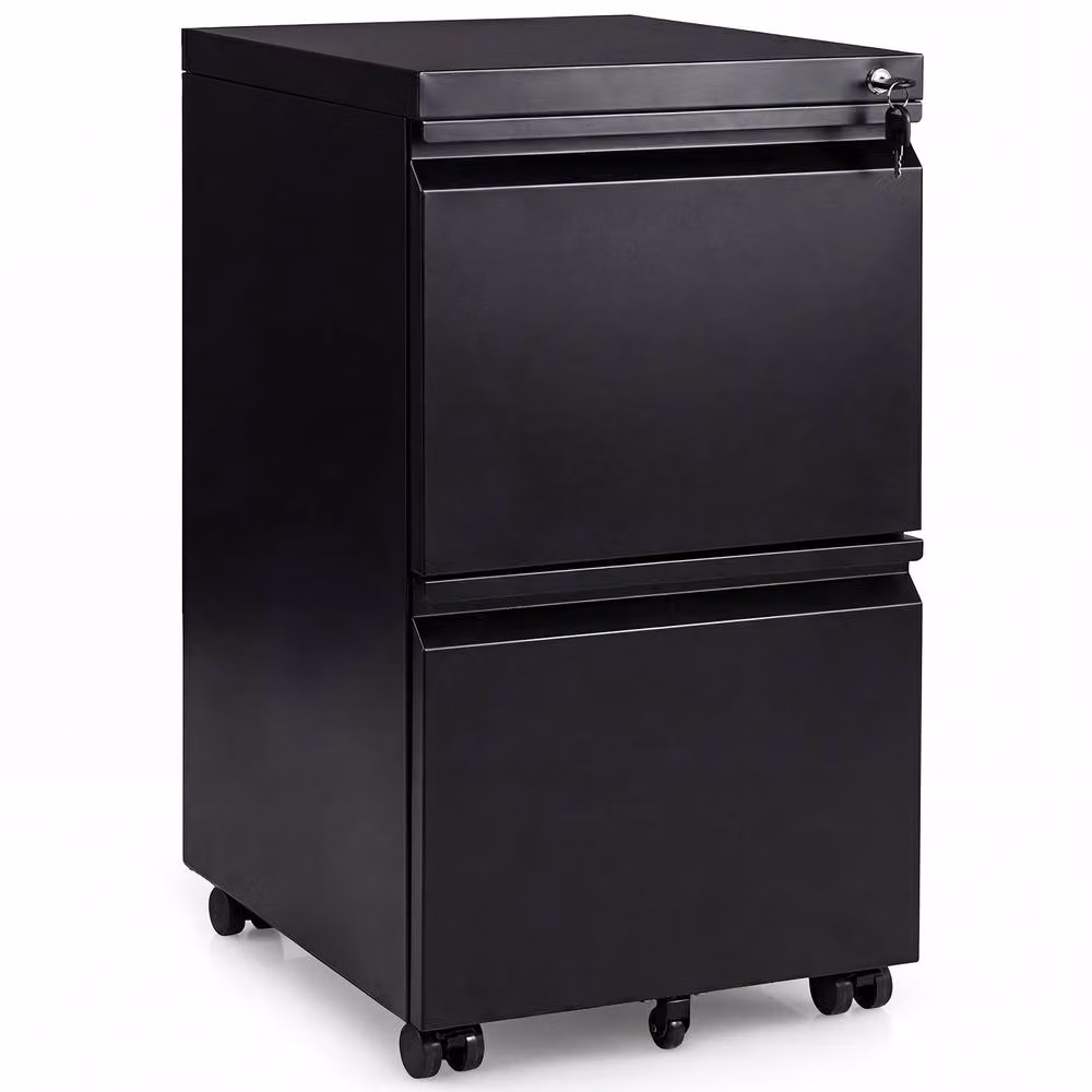 Costway 2-Drawer Mobile Metal Filing Cabinet with Lock and Casters in Black – 5