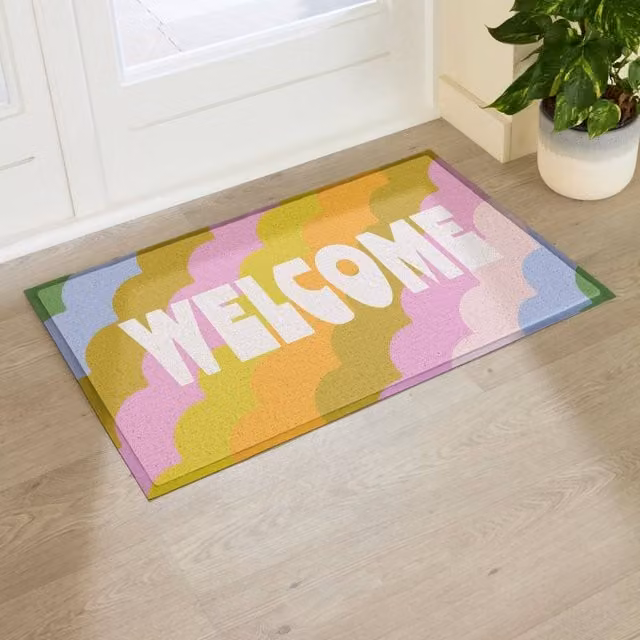 Artsy Mats Elizabeth Olwen Retro Welcome Indoor/Outdoor Doormat, Multicolour, W: 90 cm, D: 60 cm