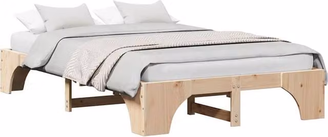 Berkfield Home Modern Bed Frame in Beige Solid Pine Wood W/D/H: 120 x 200 cm