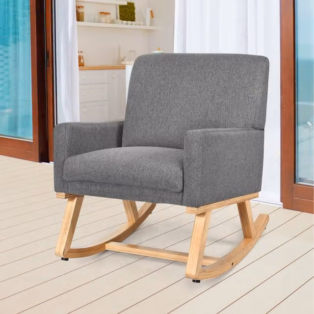 Costway Modern Upholstered Rocking Chair with Armrests in Grey