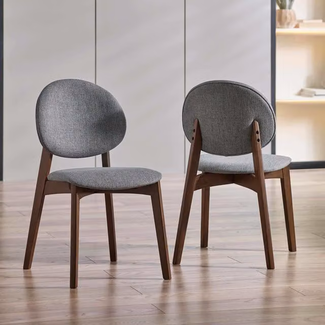 Julian Bowen Artemis Set of 2 Modern Dining Chairs in Grey Fabric and Brown Wood