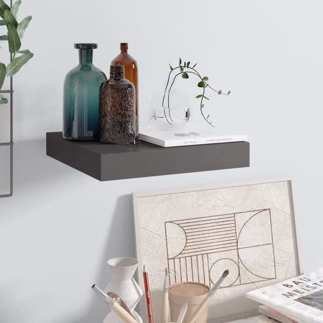 Berkfield Home Floating Wall Shelf in High Gloss Grey, W/D/H: 23 x 23.5 x 3.8 cm – 1