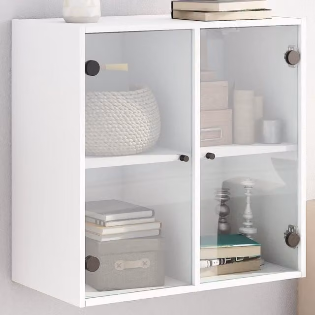 Berkfield Home Wall Mounted Cabinet with Glass Doors, White, W/D/H: 68 x 37 x 68.5 cm