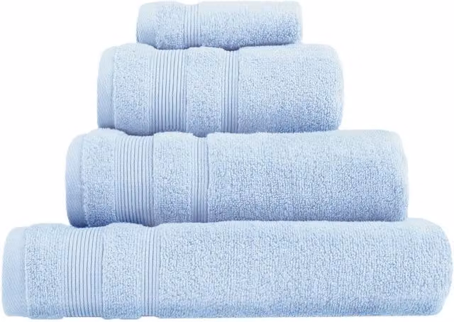 Allure Bath Fashions Pack of 2 Fluffy Cotton Bath Towels with Border, Blue, W: 70 cm, L: 120 cm