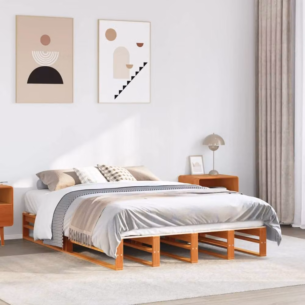 Berkfield Home Modern Waxed Brown Solid Pine Bed Frame, W: 160 cm, L: 200 cm – 2
