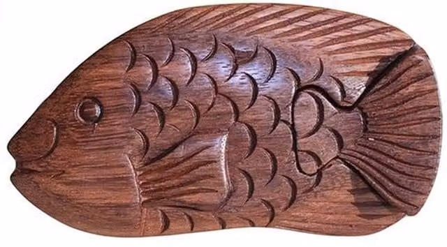 KDMK Bali Magic Box Fat Fish Wooden Cognitive Puzzle Gift Box in Brown