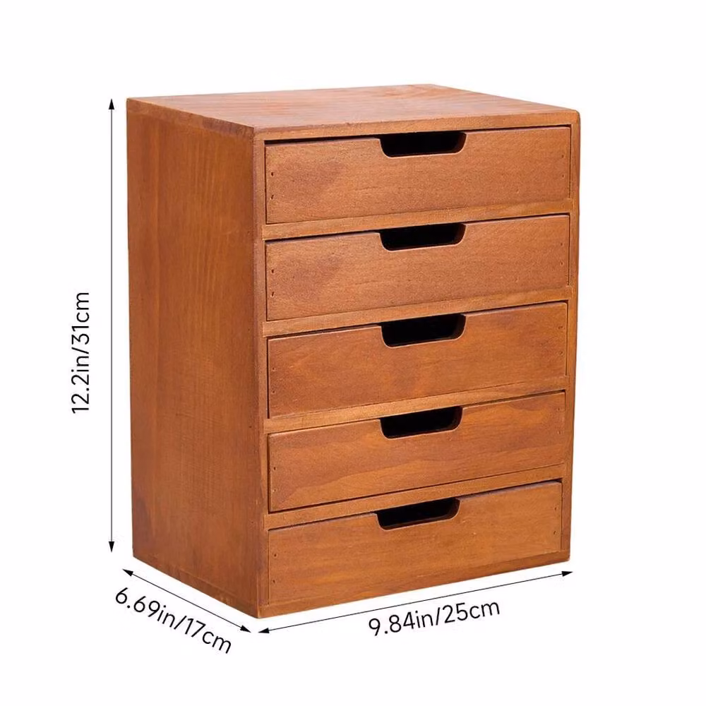 PAWNORA Small Desktop 5 Drawer Storage Chest in Brown Wood – 2
