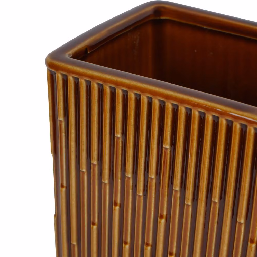 Libra Interiors Elk Square Glazed Ceramic Vase in Terracotta Brown, W/D/H: 12.0 x 12.0 x 35.0 cm – 3