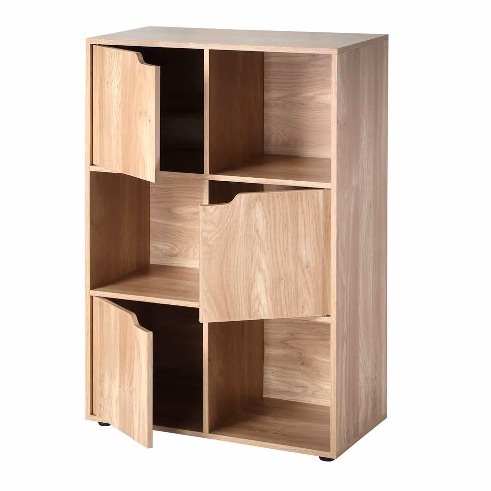 CALICOSY Modu 6-Compartment Cabinet with Three Doors in Beige Natural Wood Finish, W/D/H: 90 x 29 x 60 cm – 3