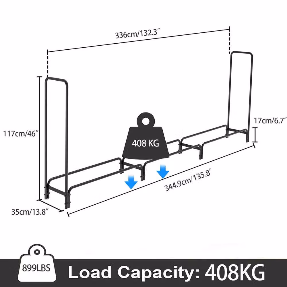 SPETLEK Large Metal Firewood Storage Rack in Black, W/D/H: 344.9 x 117 x 35 cm – 3