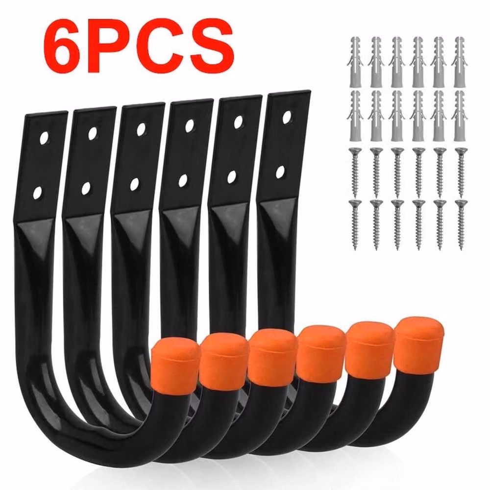 NESTLUNE 6 Piece Heavy Duty Wall Mounted Hooks, Black, W: 52 cm – 6