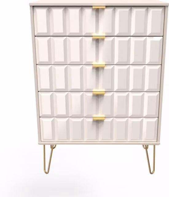 Ready Assembled 2 U Metro 5 Drawer Chest in Beige and Gold