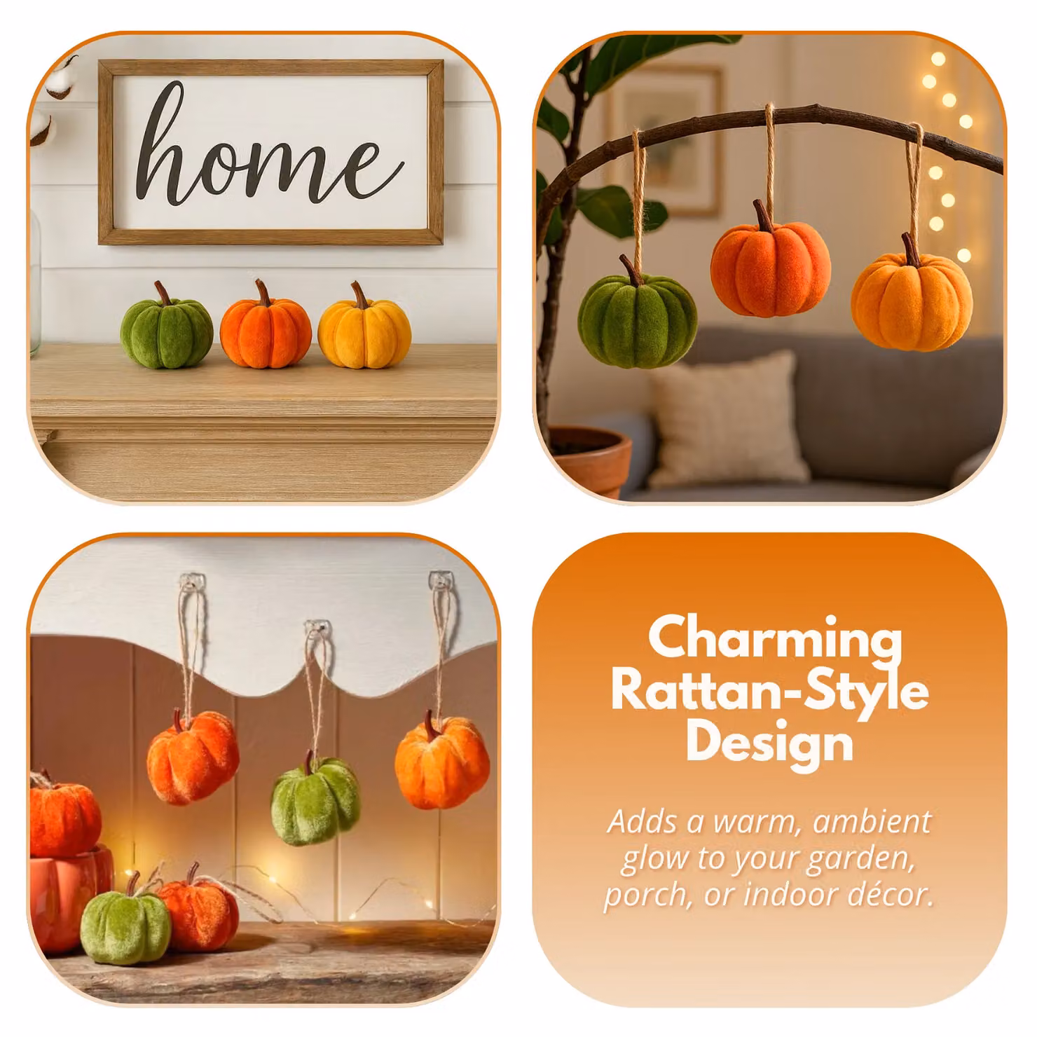 Marco Paul Pack of 7 Orange Autumn Mini Pumpkin Hanging Decorations for Halloween, 8 cm – 4