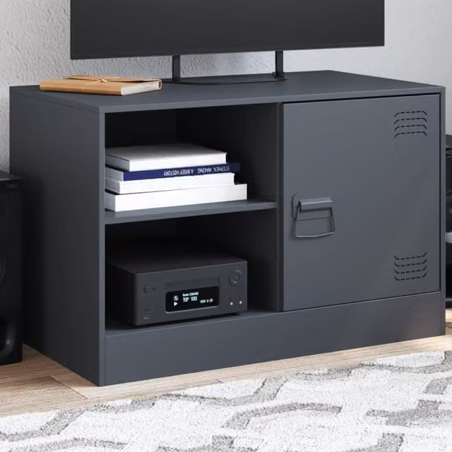 Berkfield Home TV Cabinet in Anthracite and Black Metal, W/D/H: 67 x 39 x 44 cm