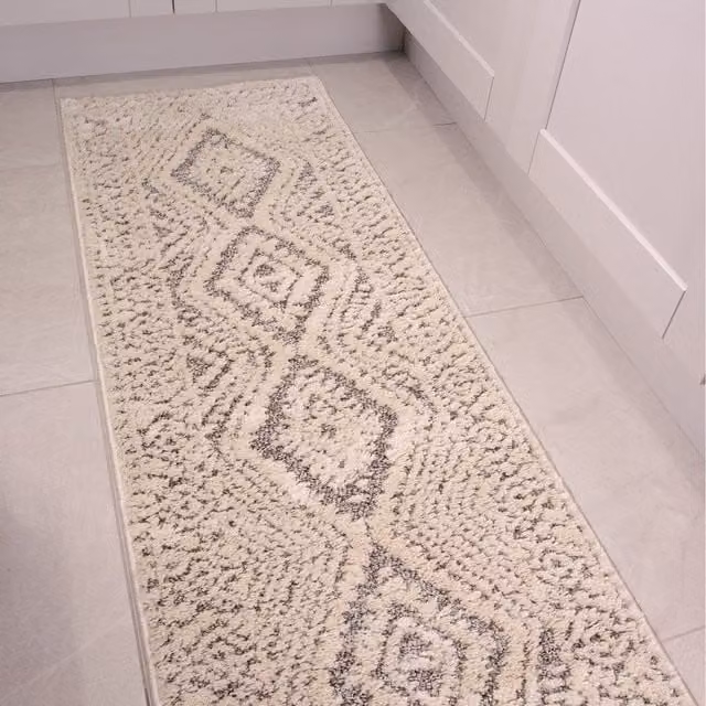 The Rug House Grey and White Geometric Scandinavian Hand Tufted Rectangular Area Rug W: 240 cm, D: 60 cm
