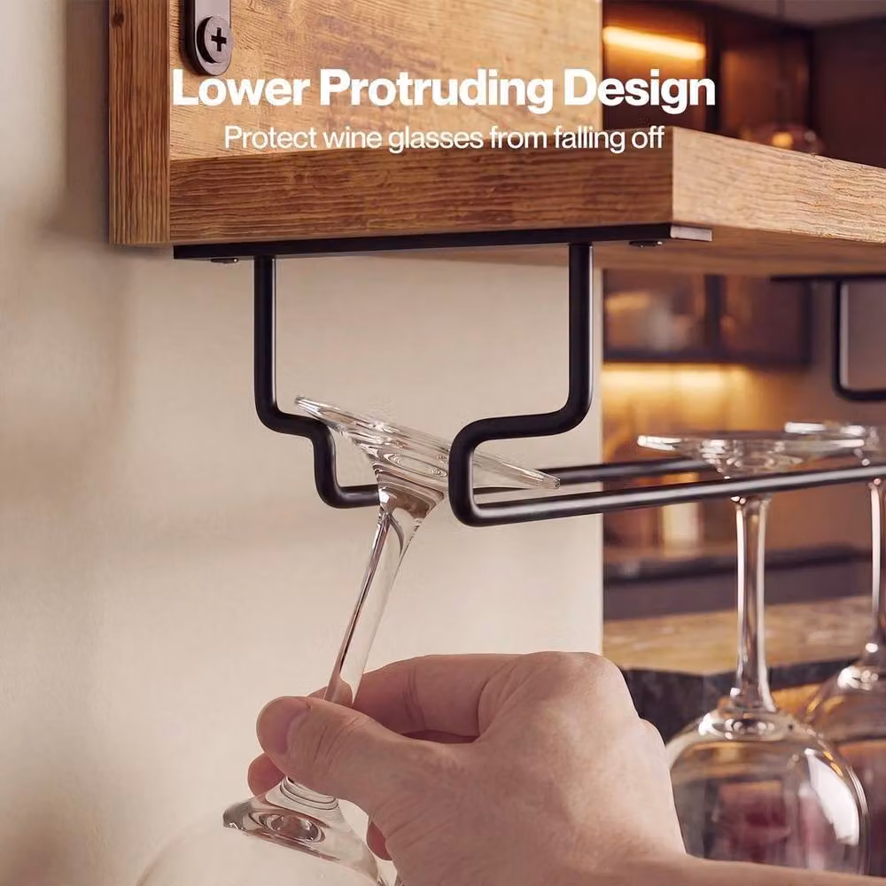 SPETLEK Wall Mounted Industrial Wine Rack with Glass Holder in Matt Brown – 4