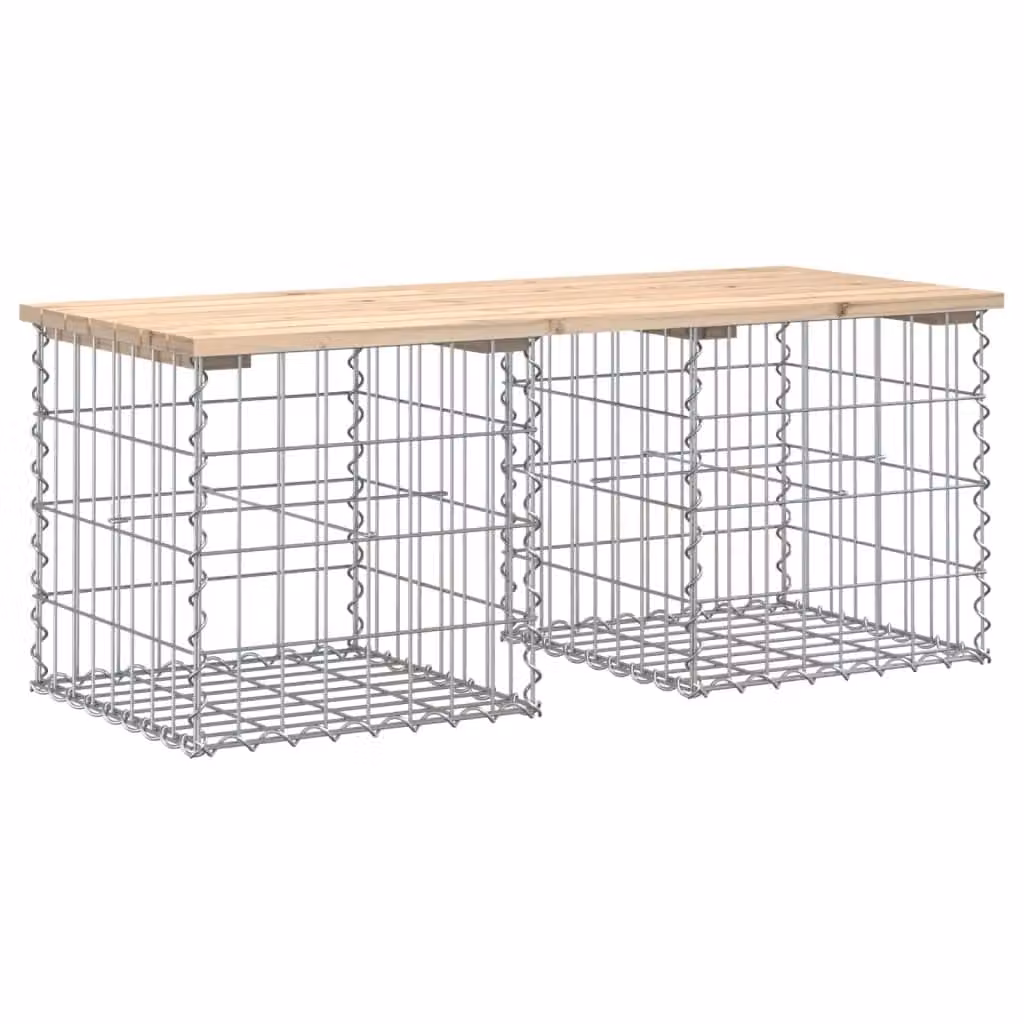Berkfield Home Gabion Design Garden Bench in Brown Solid Pine Wood, W: 103 cm, D: 44 cm, H: 42 cm