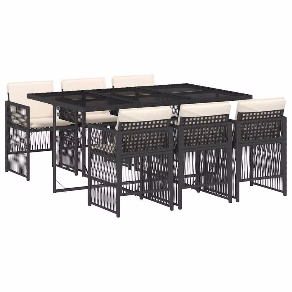 Berkfield Home Modern Polyrattan Garden Dining Set with Glass Tabletop in Black and White – 2