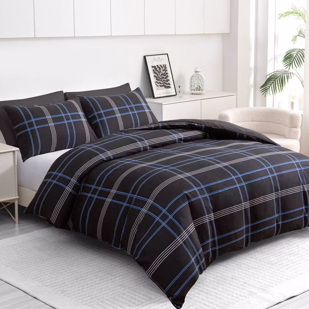Pamposh Reversible Nautical Microfibre Duvet Cover and Pillowcase Set in Blue, Black and White, 140 x 200 cm – 2