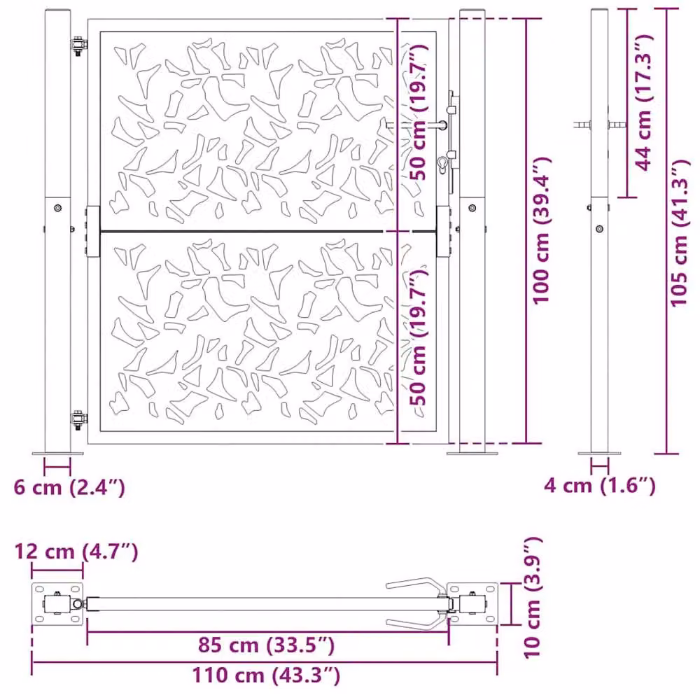 Berkfield Home Beautiful Garden Gate in Black Steel with Leaf Design, W: 105 cm, H: 106 cm – 7