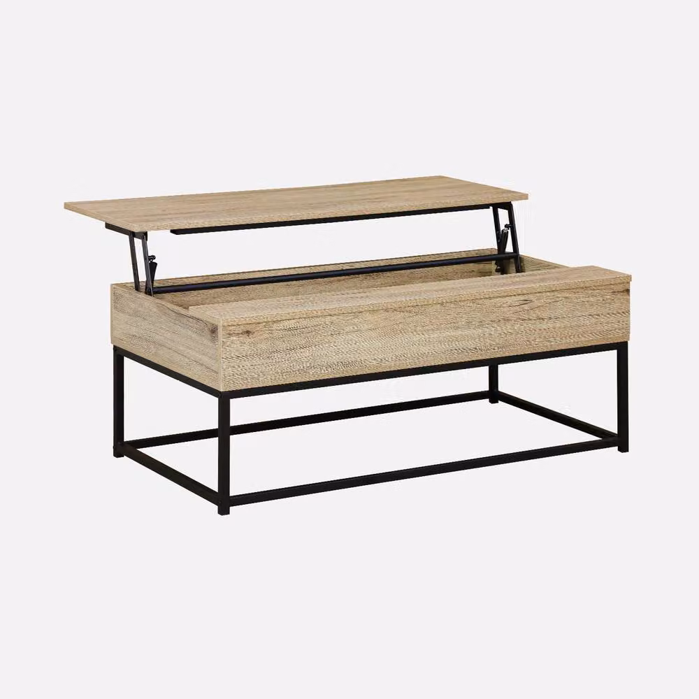 sweeek Liftable Rectangular Coffee Table in Light Brown with Industrial Wood and Metal Design – 2