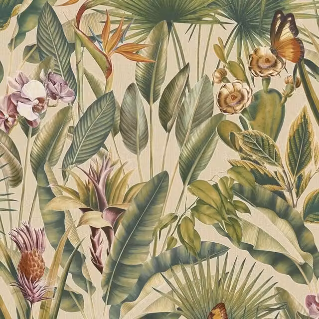 Rasch Zanzibar Floral Heavyweight Vinyl Wallpaper in Beige