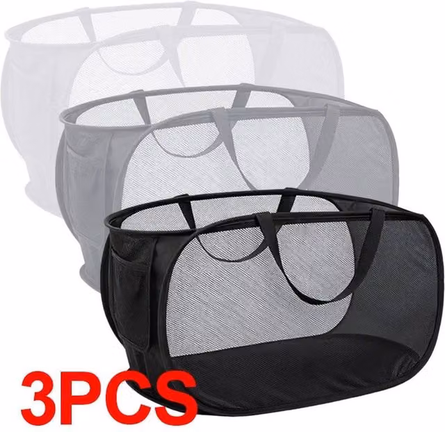 PAWNORA Foldable Mesh Laundry Basket with Handles in Multicolour