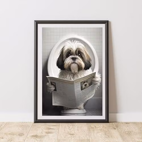 60 Second Makeover Shih Tzu On The Toilet Multicolour Paper Poster, H 29.7 cm x W 21.0 cm