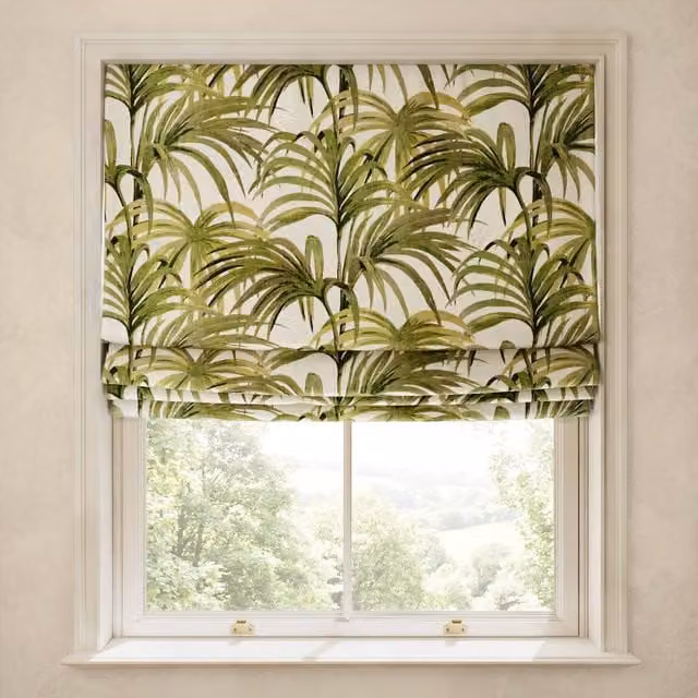 House of Hackney Palmeral Floral Cotton Linen Blind in Off White and Green