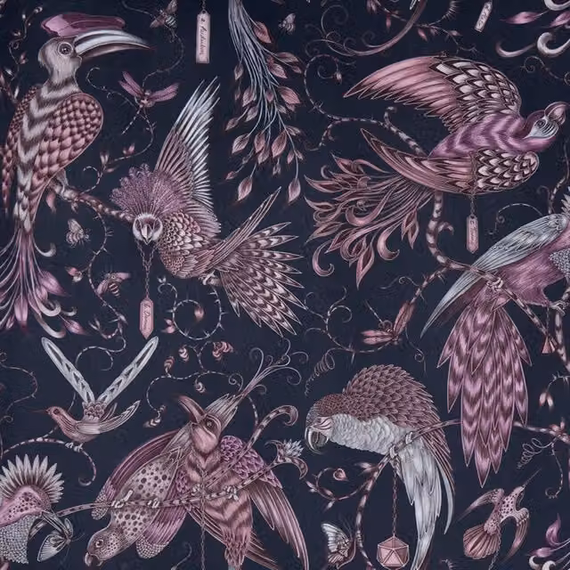 Emma Shipley Audubon Velvet Fabric Cushion in Pink and Blue