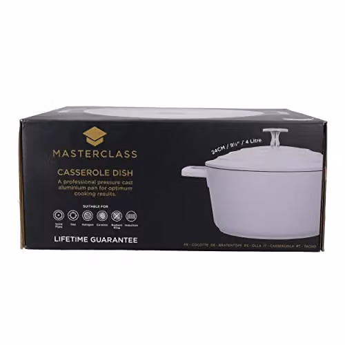 MasterClass Non-Stick Cast Aluminium Casserole Dish with Lid, Purple, Diameter: 24 cm, Capacity: 4 L – 8