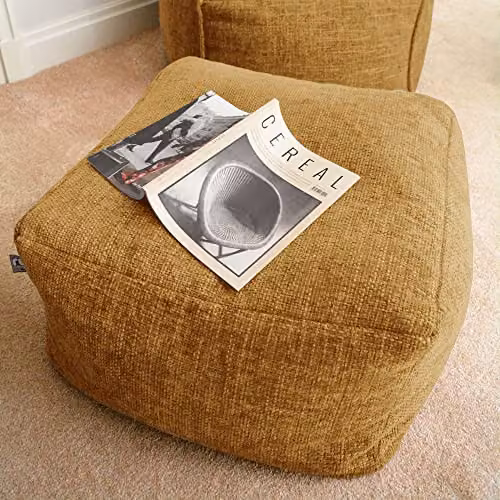 rucomfy Beanbags Weave Ottoman Bean Bag Pouffe in Yellow, W60 x D60 x H36 cm – 2