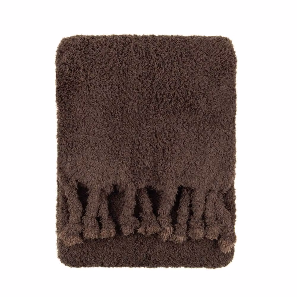 Furn Harlan Borg Brown Sherpa Fleece Tasselled Throw, W: 140 cm, D: 180 cm – 2