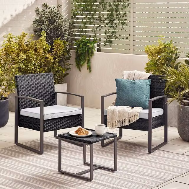 FurnitureboxUK Algarve 2 Seater Rattan and Metal Bistro Set in Black and Grey