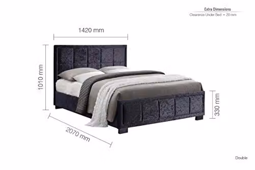 Birlea Hannover Upholstered Velvet Bed in Black, Double (W: 140 cm, H: 101 cm, D: 207 cm) – 2