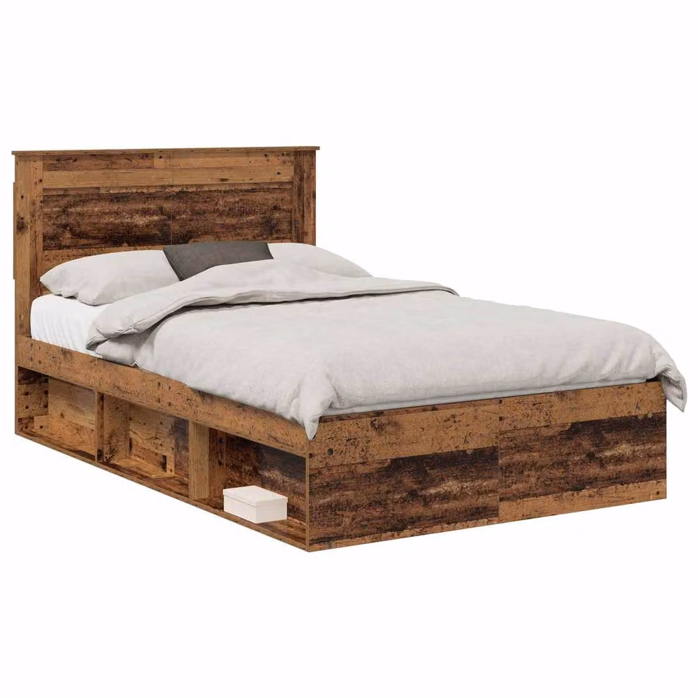 Berkfield Home Modern Bed Frame with Headboard in Brown Solid Pine and Engineered Wood, W/D/H: 120 x 200 cm – 2