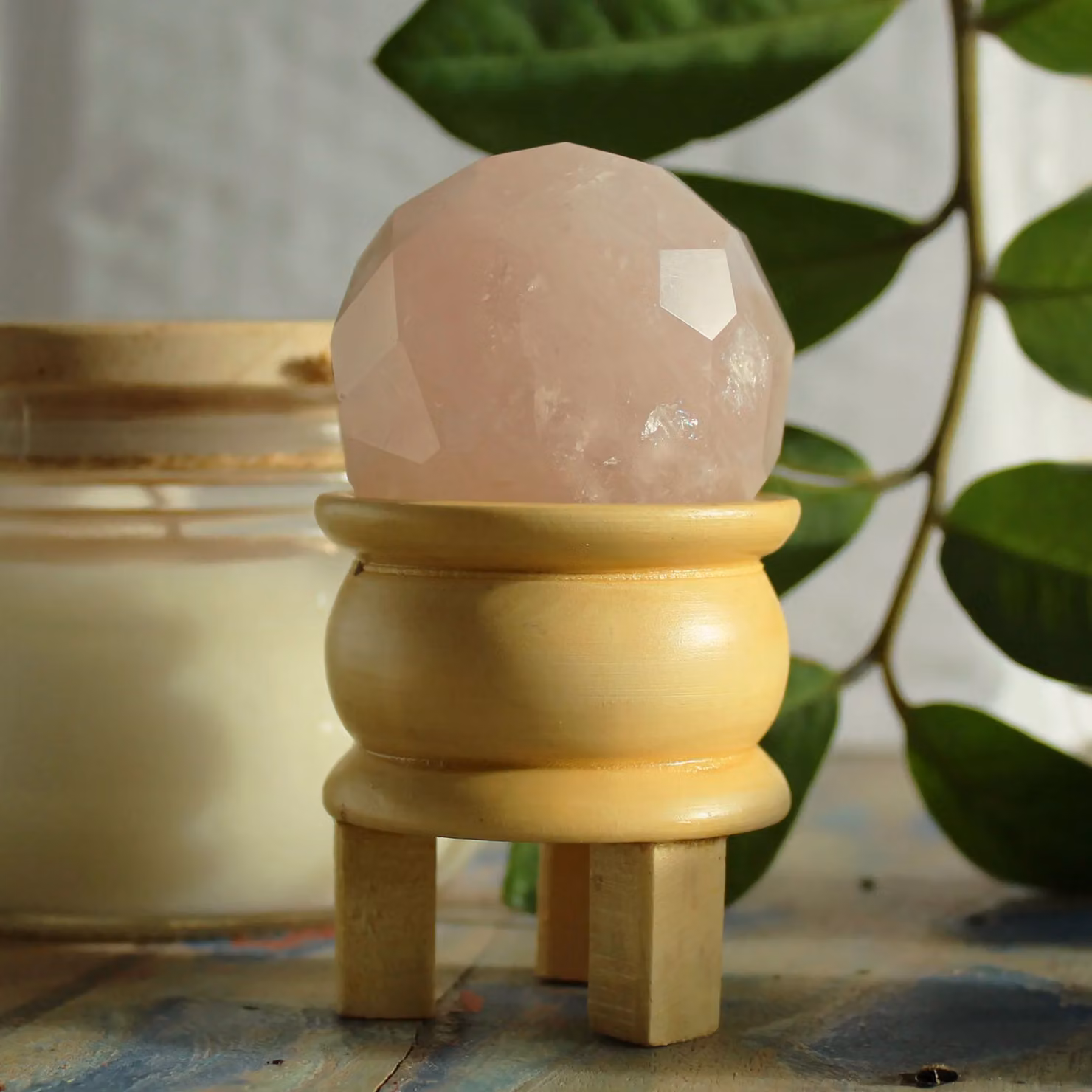 KDMD Pink Rose Quartz Gemstone Faceted Healing Ball with Stand – 2