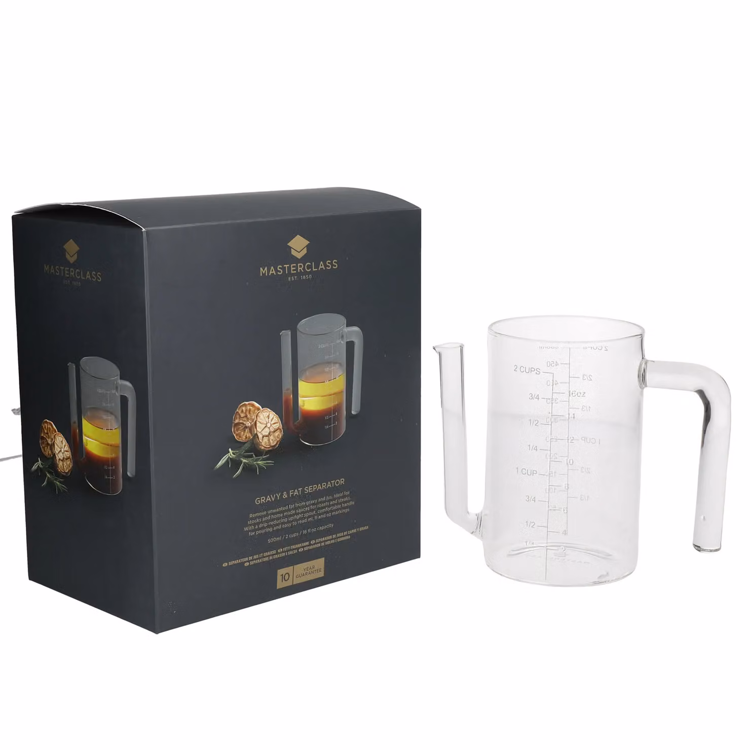 MasterClass Glass Gravy and Fat Separator Jug, 450ml, Transparent – 5