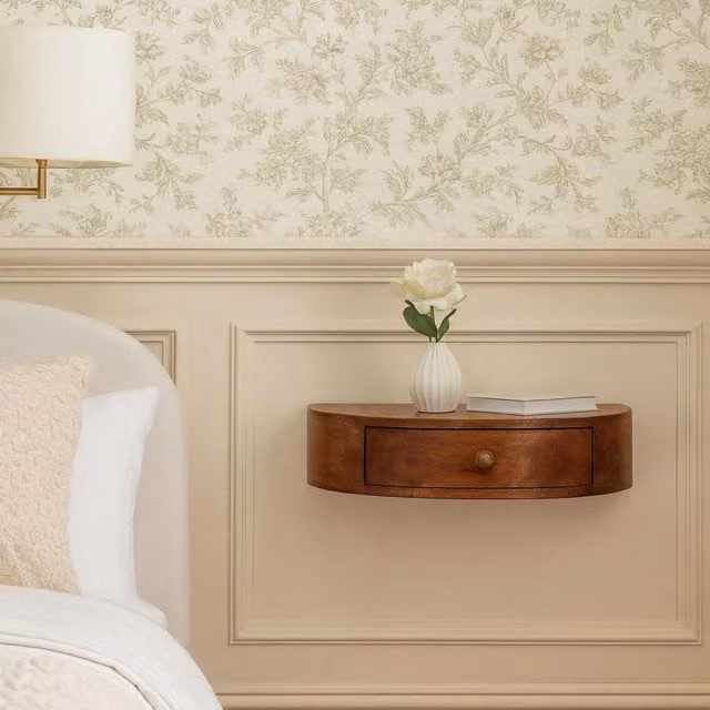 Artisan Furniture Mango Wood Wall Mounted Rounded Bedside Table in Brown