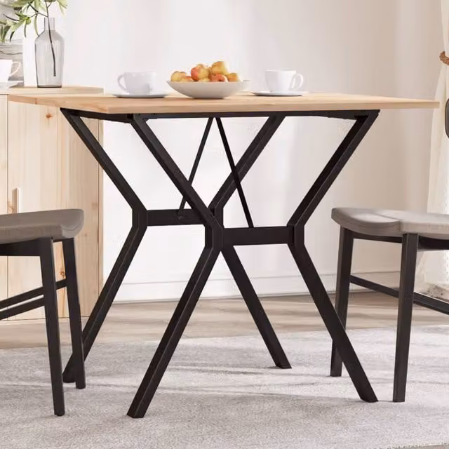 Berkfield Home Y-Frame Square Dining Table in Brown Solid Pine and Metal, W/D/H: 80 x 80 x 75 cm