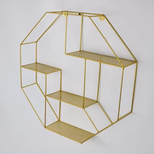 SPOT ON DEALZ Modern Gold Hexagon Wall Shelf with Matt Metal Round Tube Design