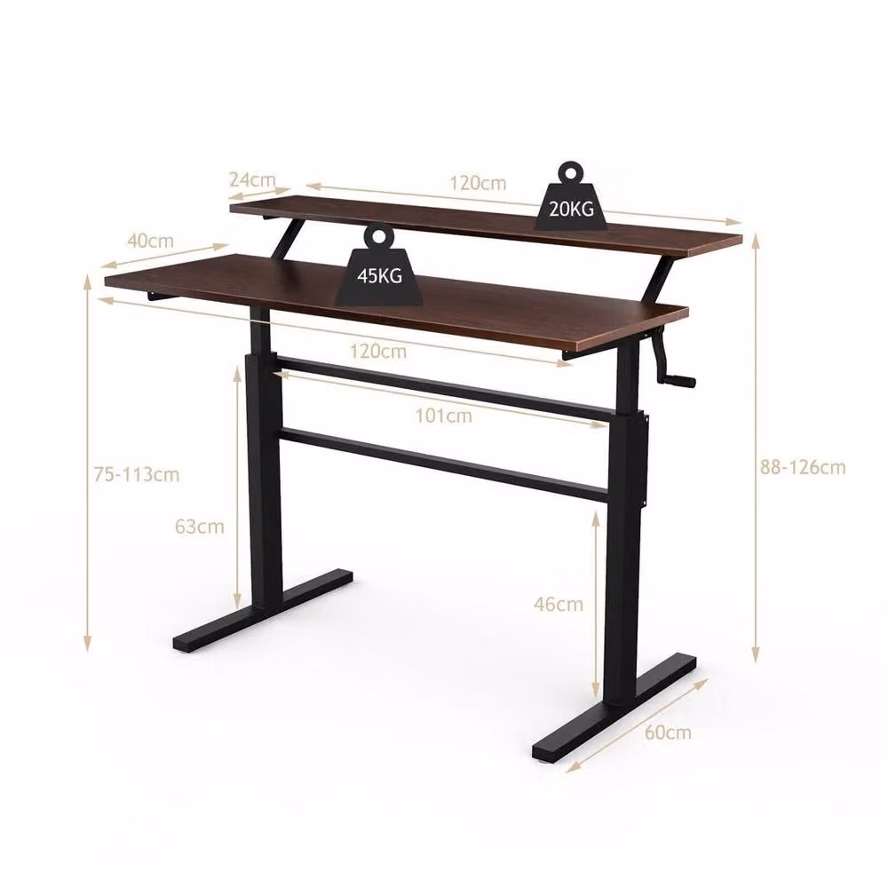 KORVIXA Height Adjustable Two-Tier Computer Desk in Brown – 2