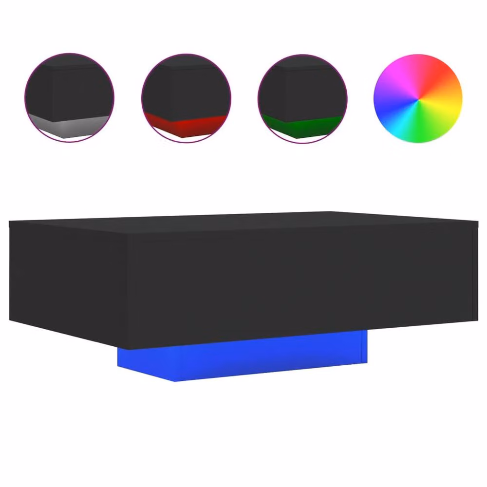 Berkfield Home Modern Black Coffee Table with LED Lights W: 85 cm, D: 55 cm, H: 31 cm – 3
